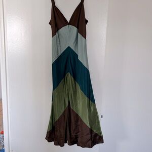 BCBGMaxAzria Brown and Green Chevron Midi Dress